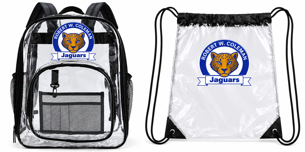 Robert W. Coleman Clear Drawstring Bag – Black Trim LaserCraft Design Studios