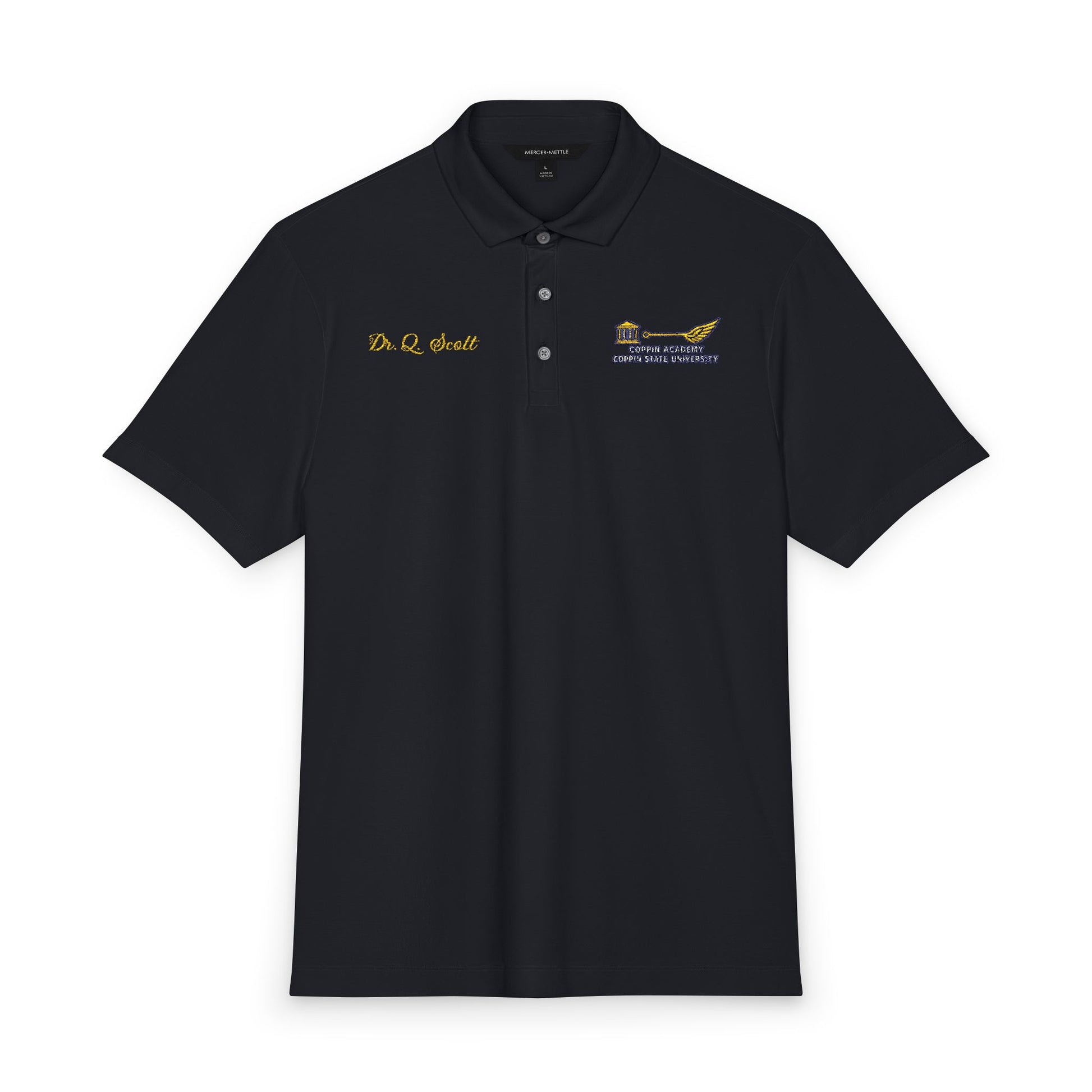 Unisex Navy Stretch Polo with Embroidered Logo Printify
