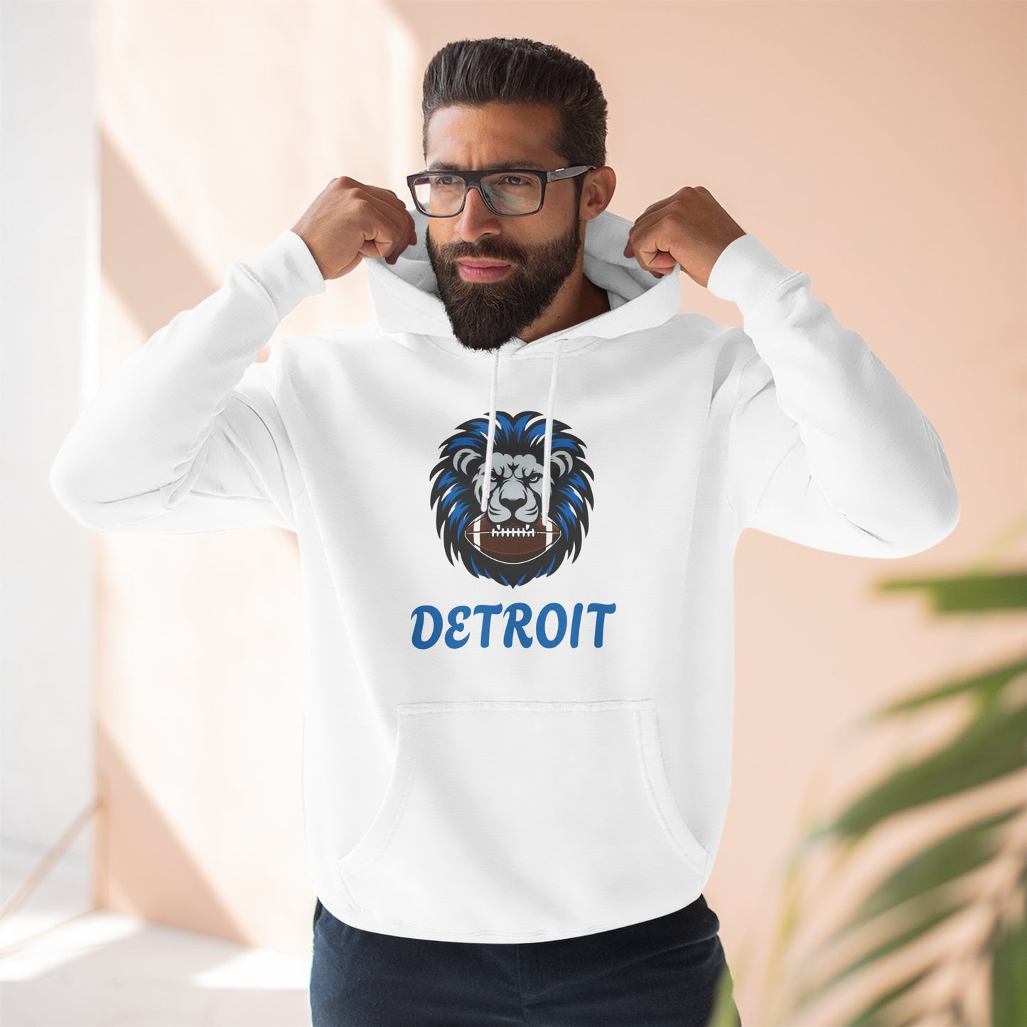 Detroit Lion Crest Hoodie — Vintage Sports Fleece Pullover Printify