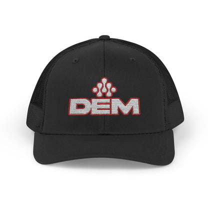 Copy of DEM Logo Snapback Trucker Cap — Red Mesh Baseball Hat Printify