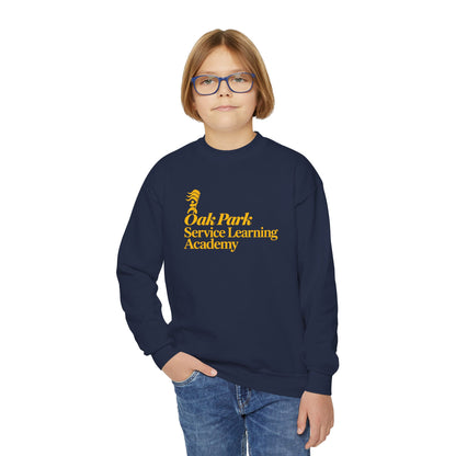 Youth Crewneck Sweatshirt — Oak Park Service Learning Academy Logo Crewneck Printify