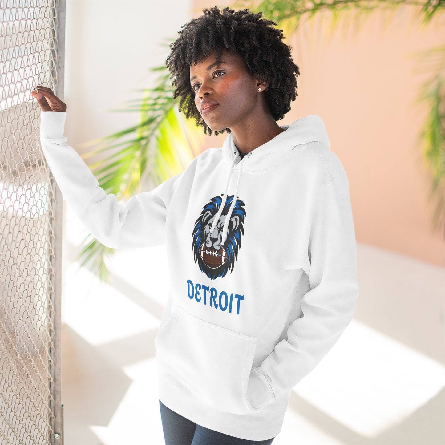 Detroit Lion Crest Hoodie — Vintage Sports Fleece Pullover Printify