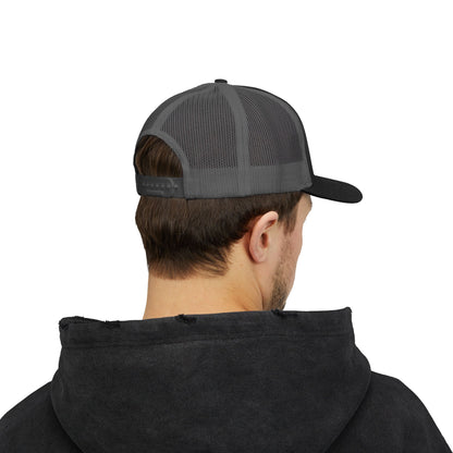 Copy of DEM Logo Snapback Trucker Cap — Red Mesh Baseball Hat Printify