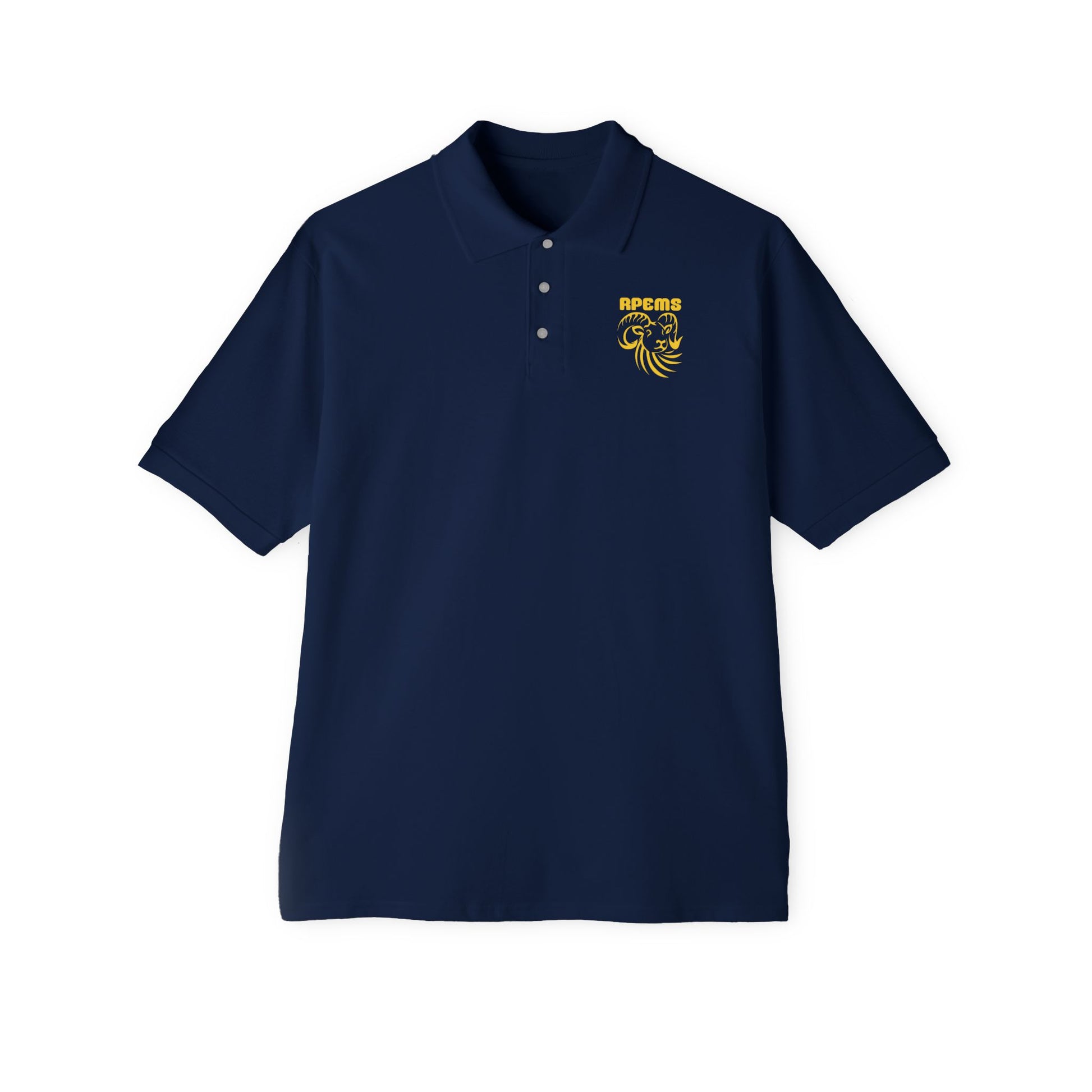 Roland Park Elementary/Middle Royal Blue Polo — Embroidered Gold Lion Crest 'RFCMS' Printify