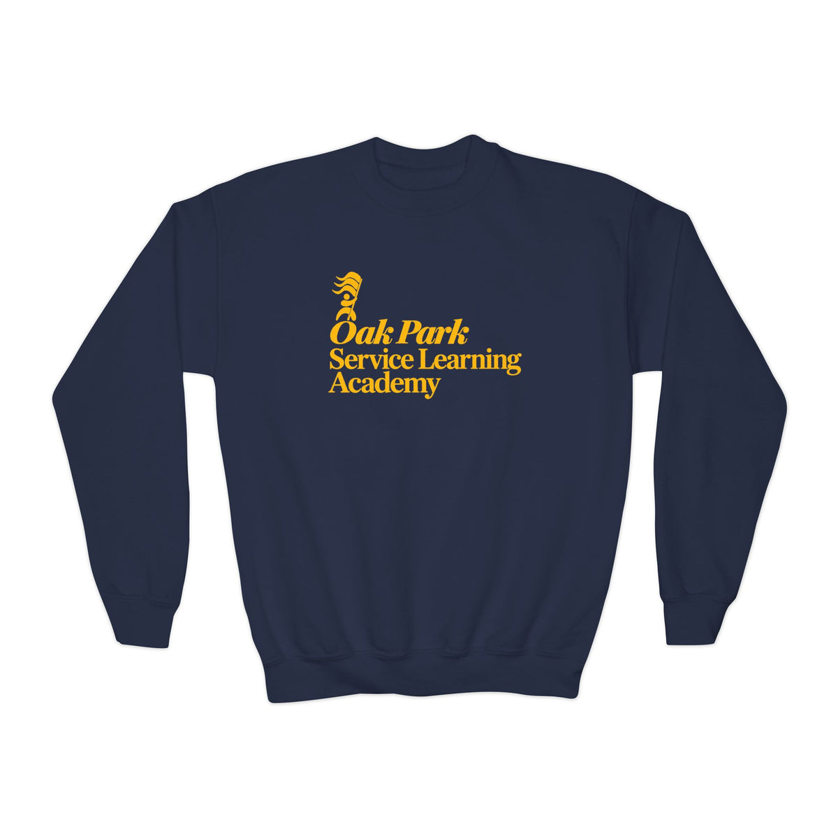 Youth Crewneck Sweatshirt — Oak Park Service Learning Academy Logo Crewneck Printify