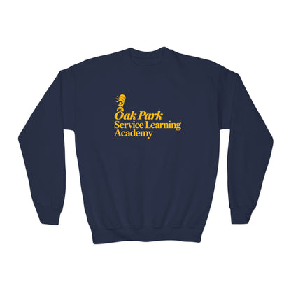 Youth Crewneck Sweatshirt — Oak Park Service Learning Academy Logo Crewneck Printify