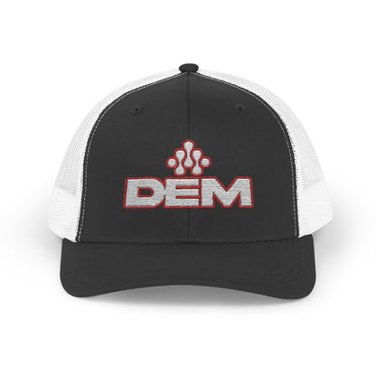 Copy of DEM Logo Snapback Trucker Cap — Red Mesh Baseball Hat Printify