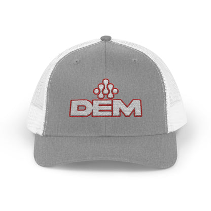 Copy of DEM Logo Snapback Trucker Cap — Red Mesh Baseball Hat Printify