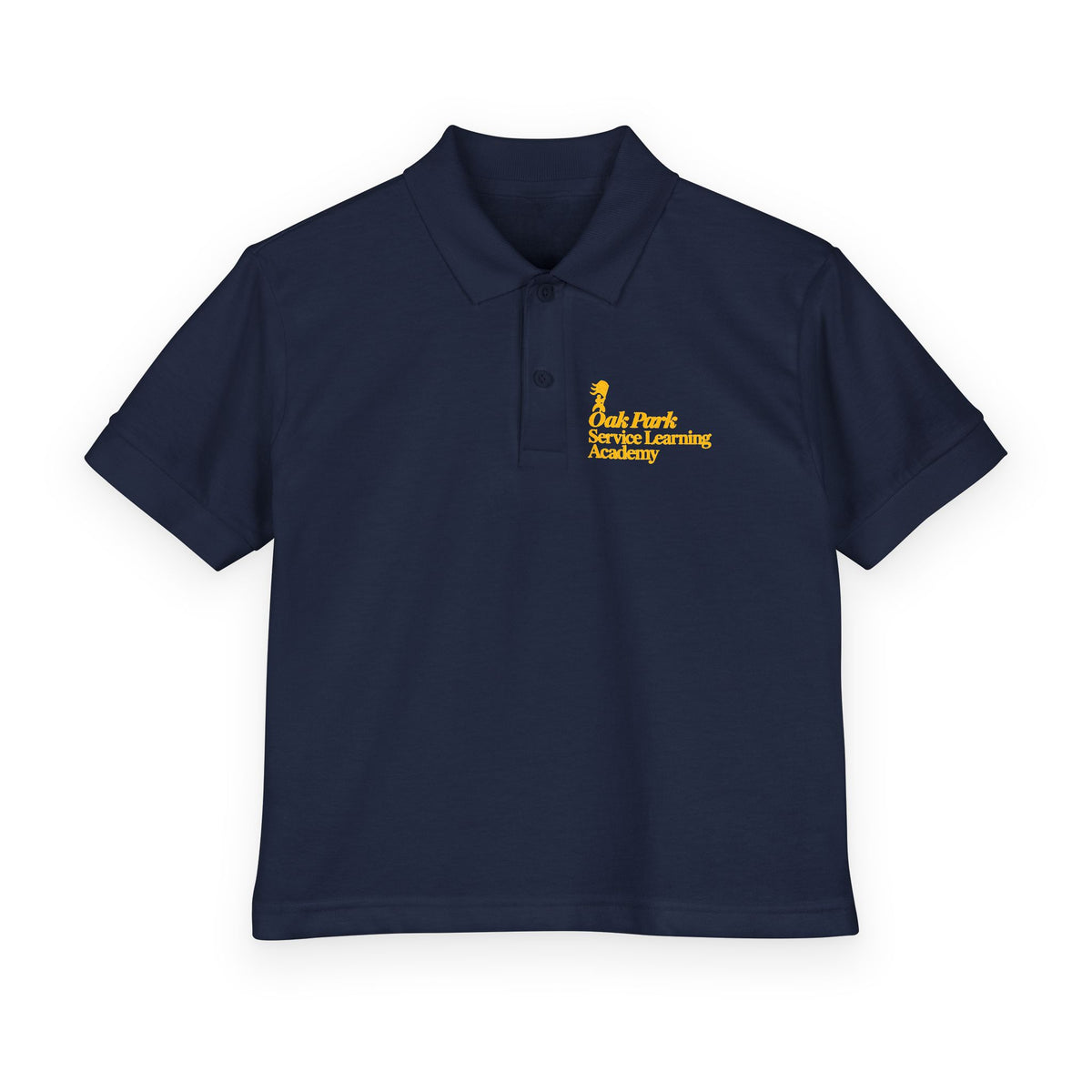 Youth Polo Shirt with Yellow Script Logo — DryBlend® School/Team Uniform Printify