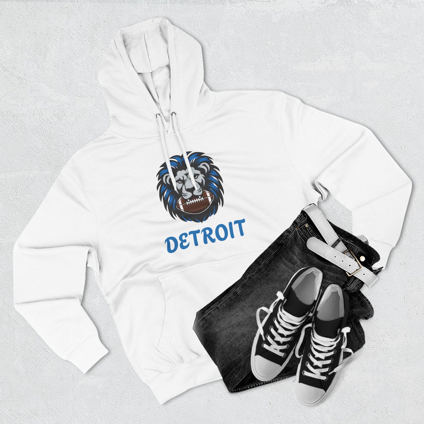 Detroit Lion Crest Hoodie — Vintage Sports Fleece Pullover Printify