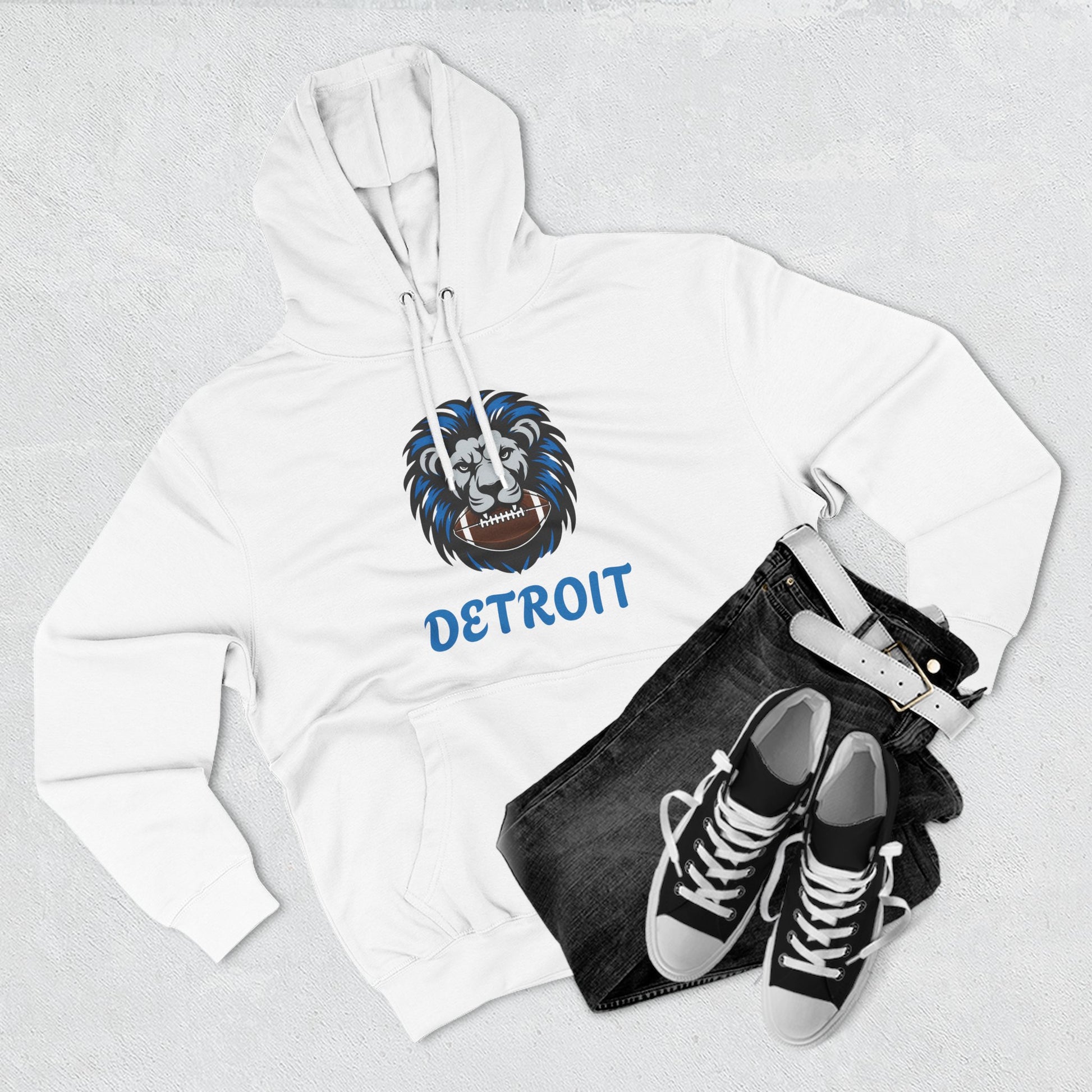 Detroit Lion Crest Hoodie — Vintage Sports Fleece Pullover Printify