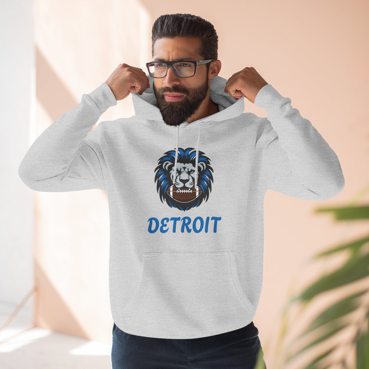 Detroit Lion Crest Hoodie — Vintage Sports Fleece Pullover Printify