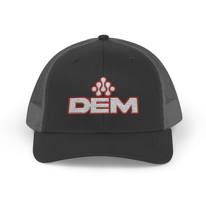 Copy of DEM Logo Snapback Trucker Cap — Red Mesh Baseball Hat Printify