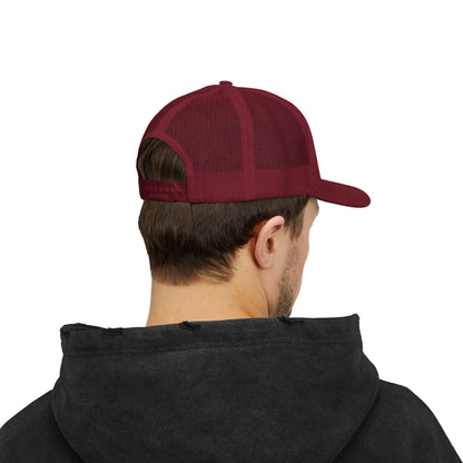 Copy of DEM Logo Snapback Trucker Cap — Red Mesh Baseball Hat Printify