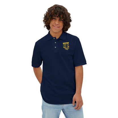 Roland Park Elementary/Middle Royal Blue Polo — Embroidered Gold Lion Crest 'RFCMS' Printify