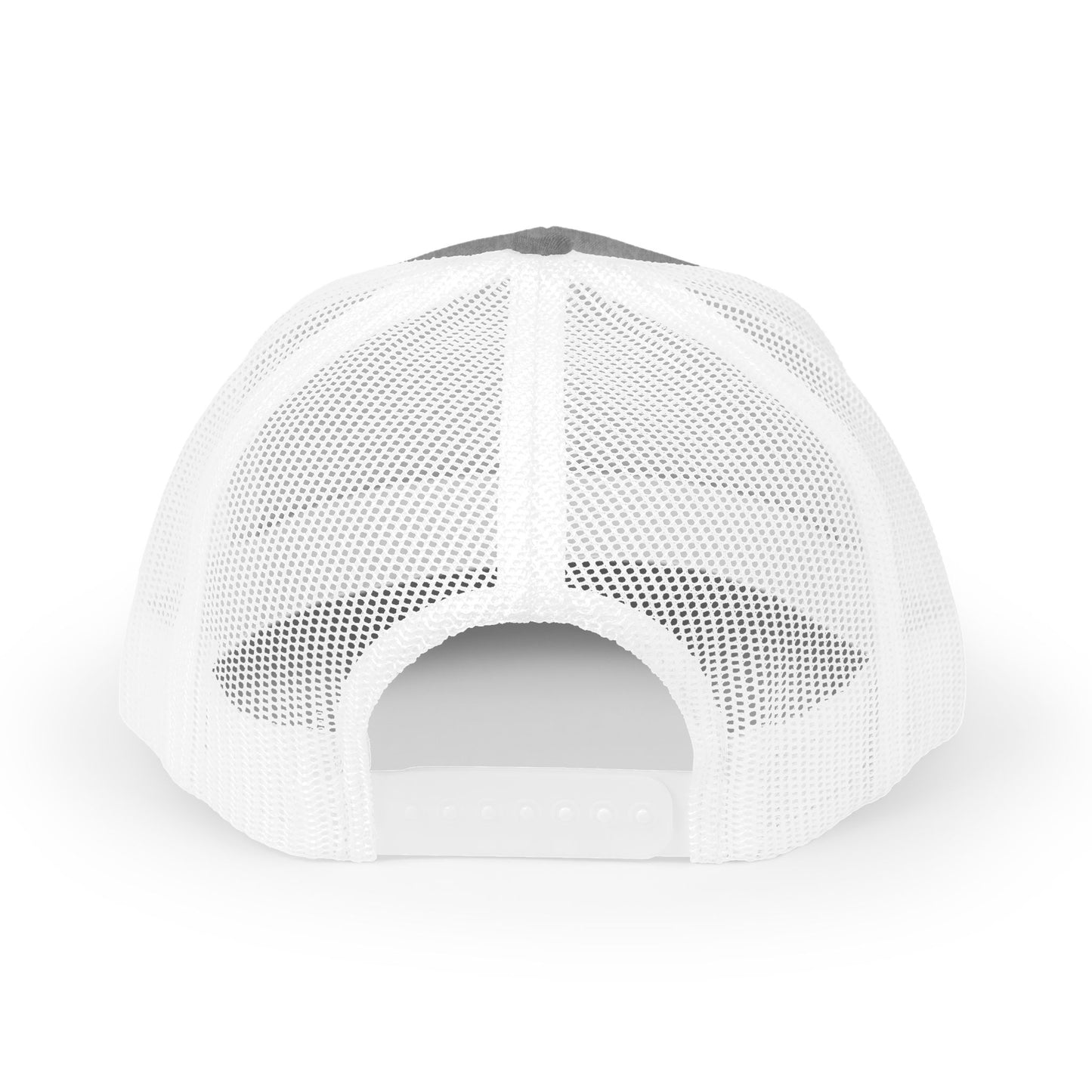 DEM Logo Snapback Trucker Cap — Red Mesh Baseball Hat Printify