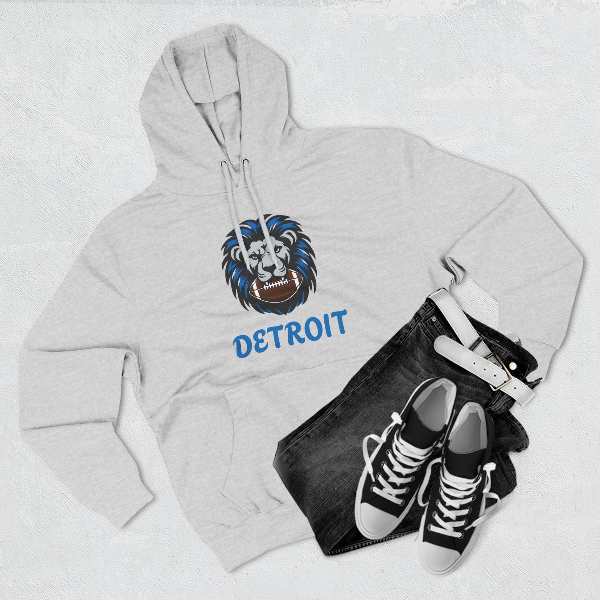 Detroit Lion Crest Hoodie — Vintage Sports Fleece Pullover Printify
