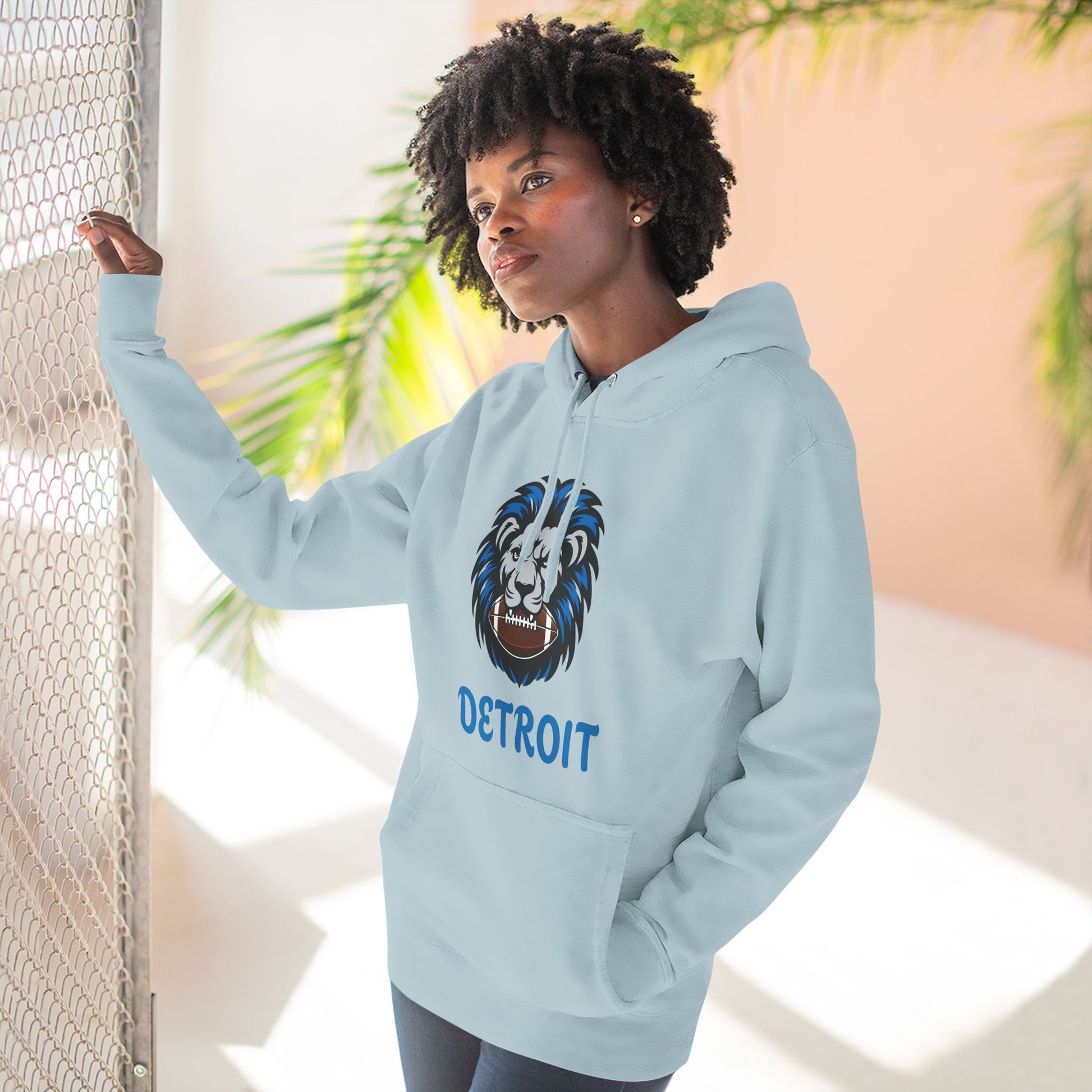 Detroit Lion Crest Hoodie — Vintage Sports Fleece Pullover Printify