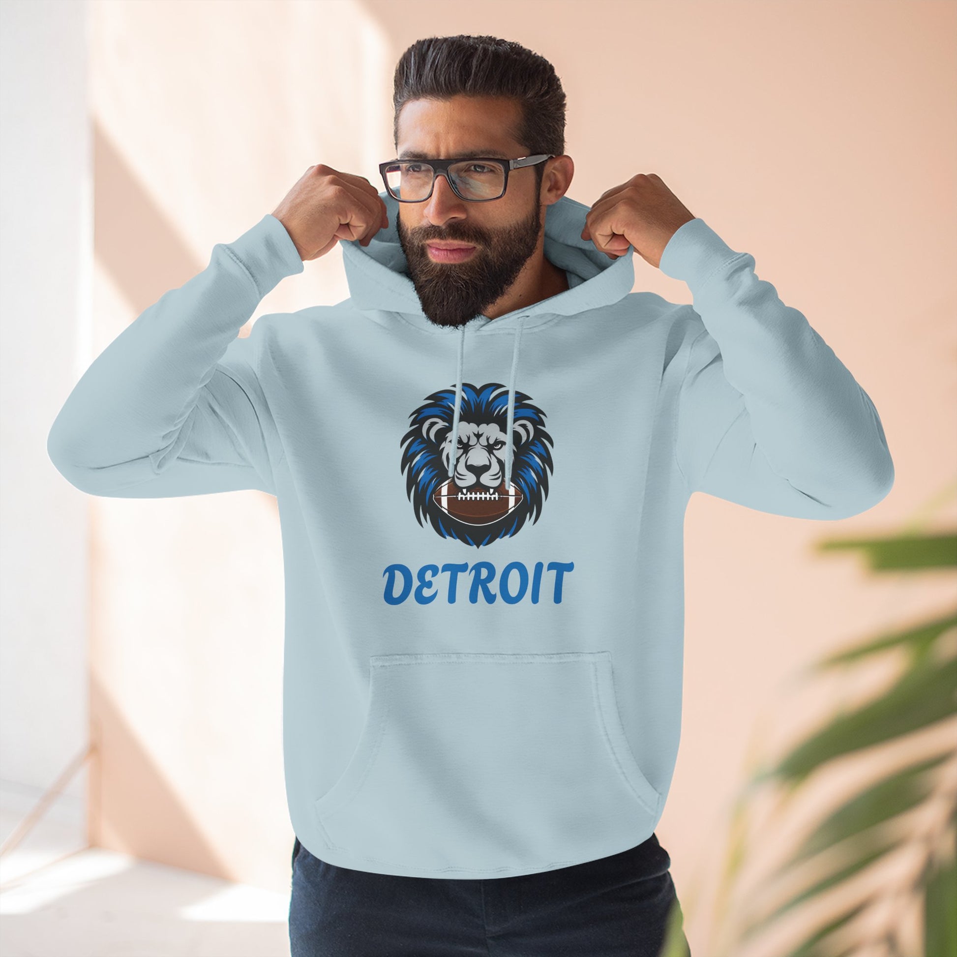 Detroit Lion Crest Hoodie — Vintage Sports Fleece Pullover Printify