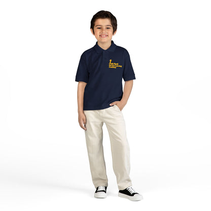 Youth Polo Shirt with Yellow Script Logo — DryBlend® School/Team Uniform Printify