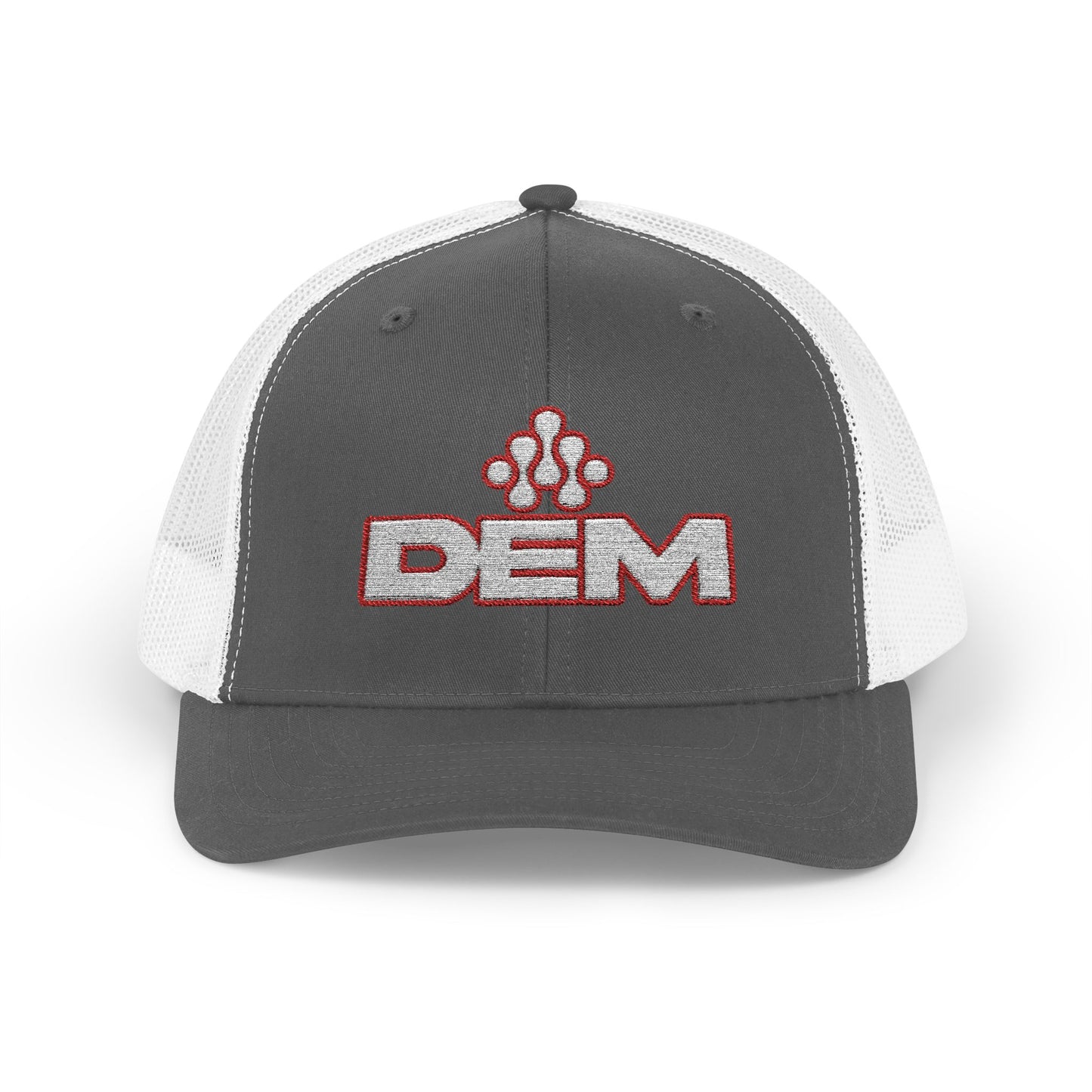 Copy of DEM Logo Snapback Trucker Cap — Red Mesh Baseball Hat Printify