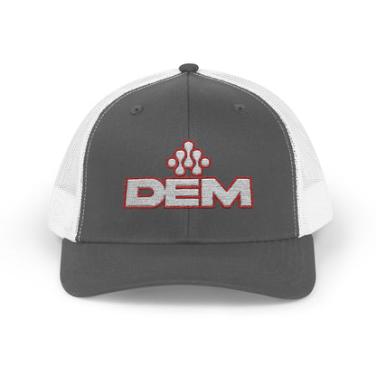 Copy of DEM Logo Snapback Trucker Cap — Red Mesh Baseball Hat Printify