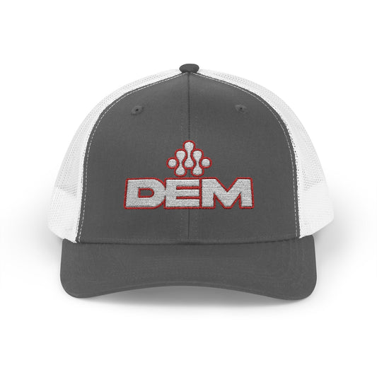 Copy of DEM Logo Snapback Trucker Cap — Red Mesh Baseball Hat Printify