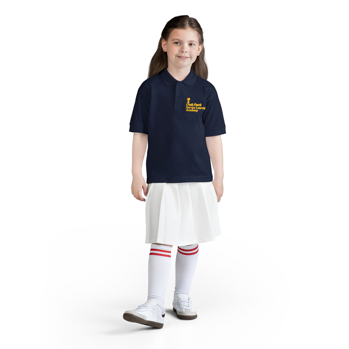 Youth Polo Shirt with Yellow Script Logo — DryBlend® School/Team Uniform Printify