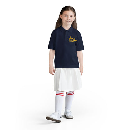 Youth Polo Shirt with Yellow Script Logo — DryBlend® School/Team Uniform Printify