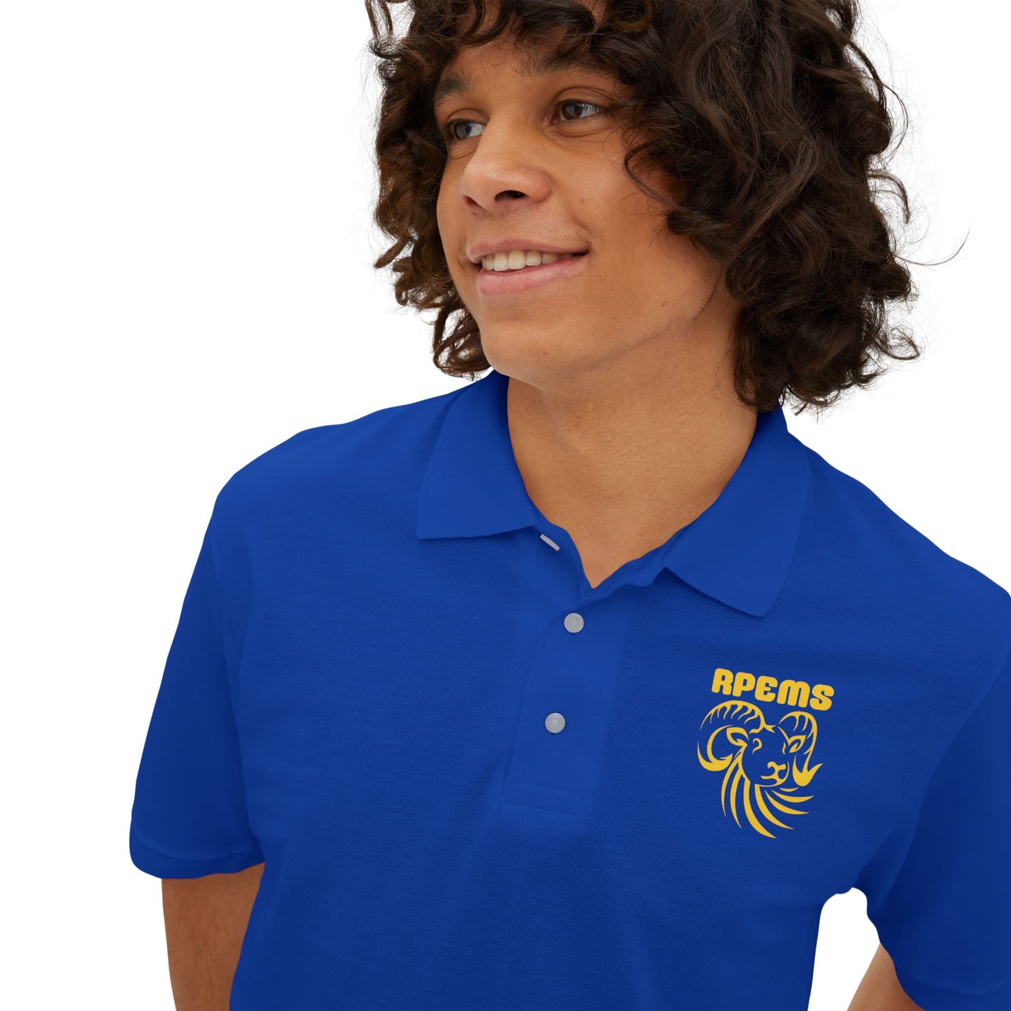 Roland Park Elementary/Middle Royal Blue Polo — Embroidered Gold Lion Crest 'RFCMS' Printify