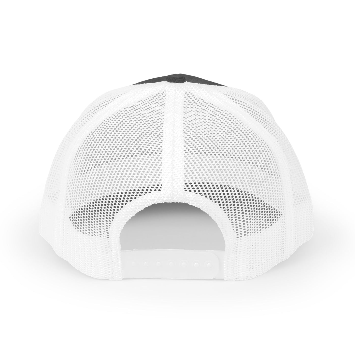 DEM Logo Snapback Trucker Cap — Red Mesh Baseball Hat Printify