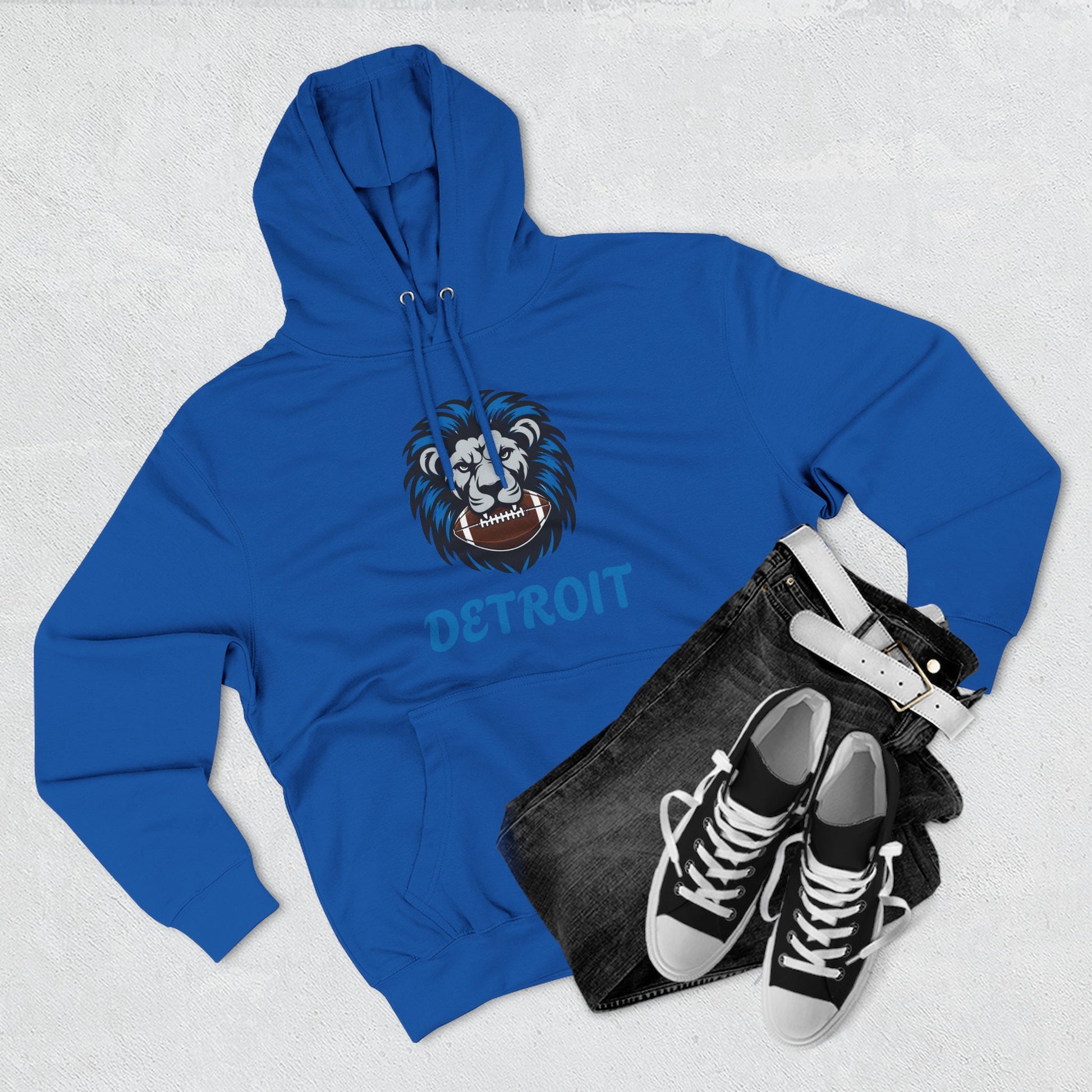 Detroit Lion Crest Hoodie — Vintage Sports Fleece Pullover Printify