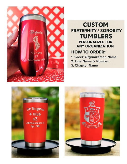 Custom Fraternity or Sorority 20 oz Tumbler or 17 oz Wine Cooler!  Personalized Stainless Steel Greek Letter Gift!