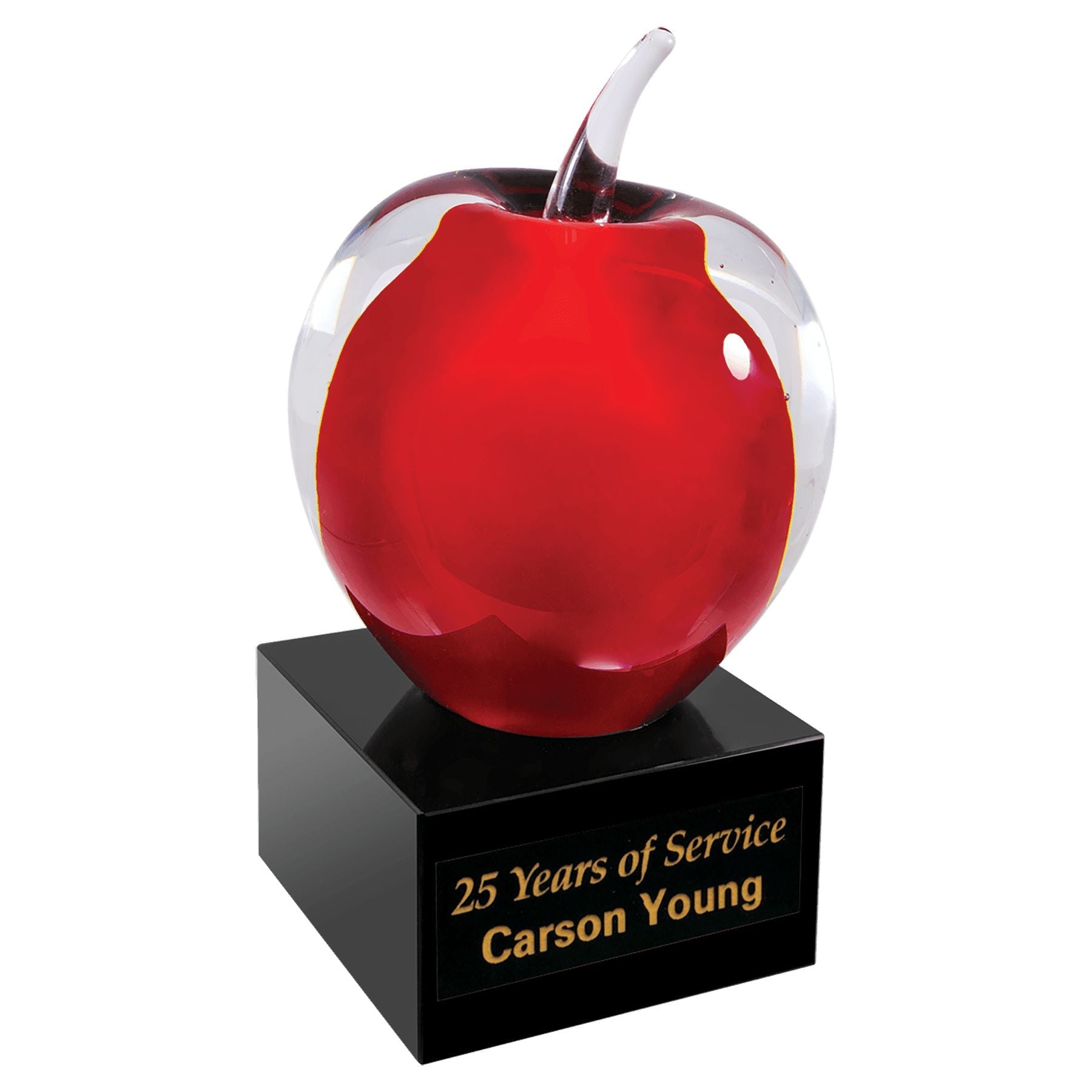 Red and Clear Glass Apple with Black Base - Lasercraft Design