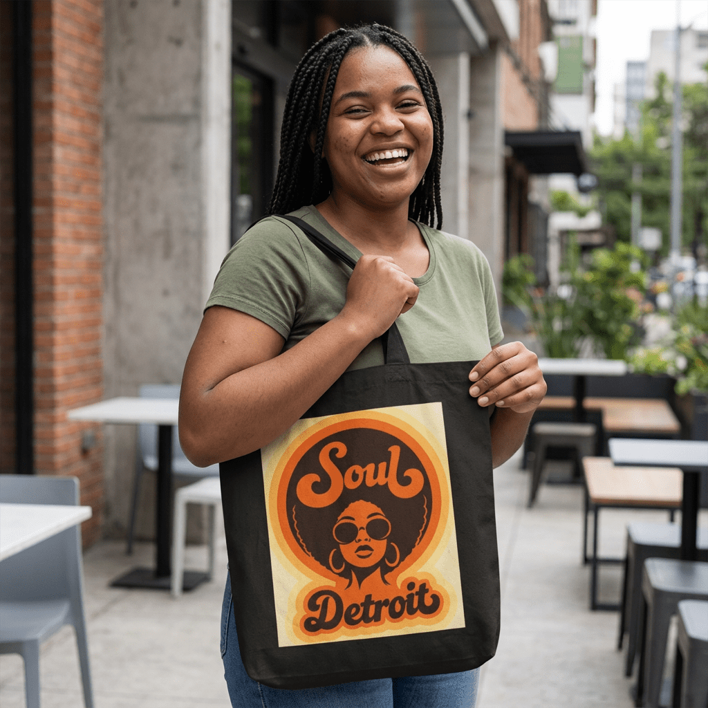 Soul Detroit Canvas Tote Bag — Retro 70s Soul Music Market Shopper - Lasercraft Design