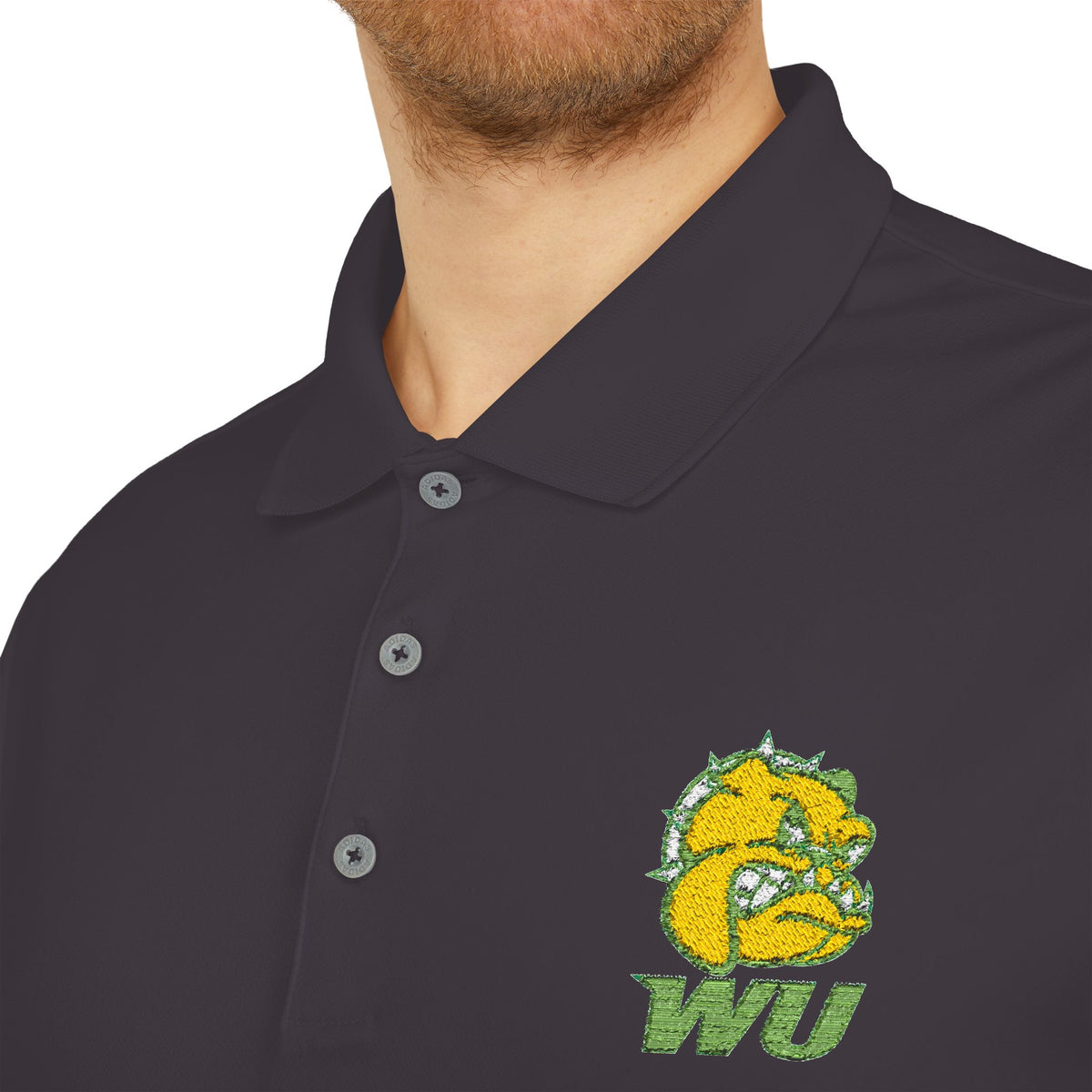 WU Bulldog Logo Polo Shirt — Embroidered College Team Performance Polo - Lasercraft Design