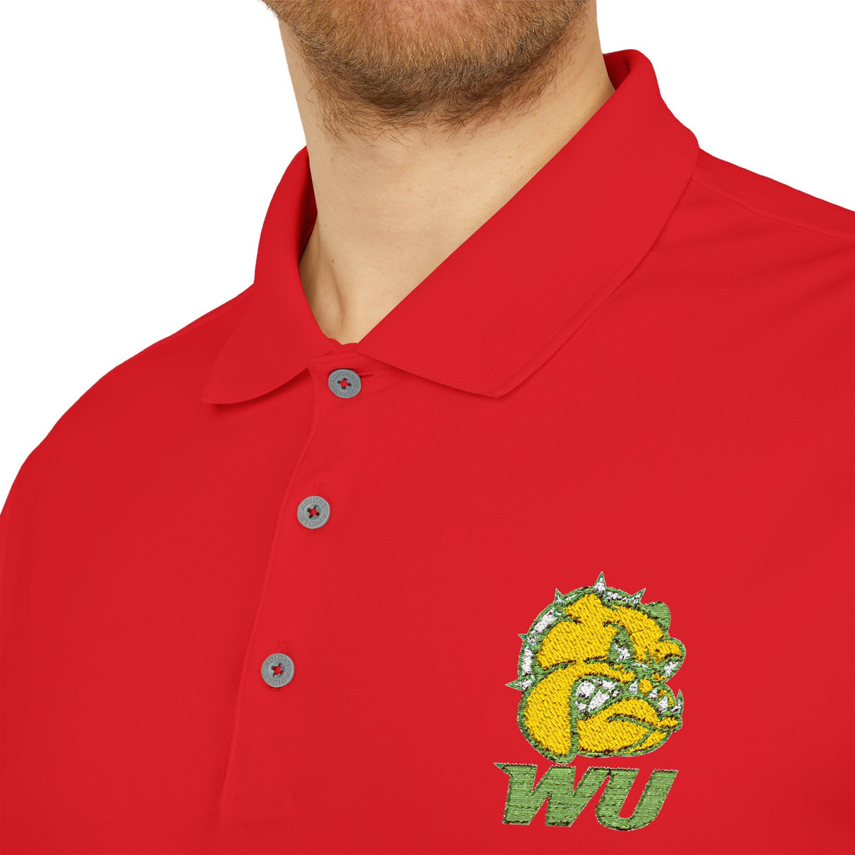 WU Bulldog Logo Polo Shirt — Embroidered College Team Performance Polo - Lasercraft Design